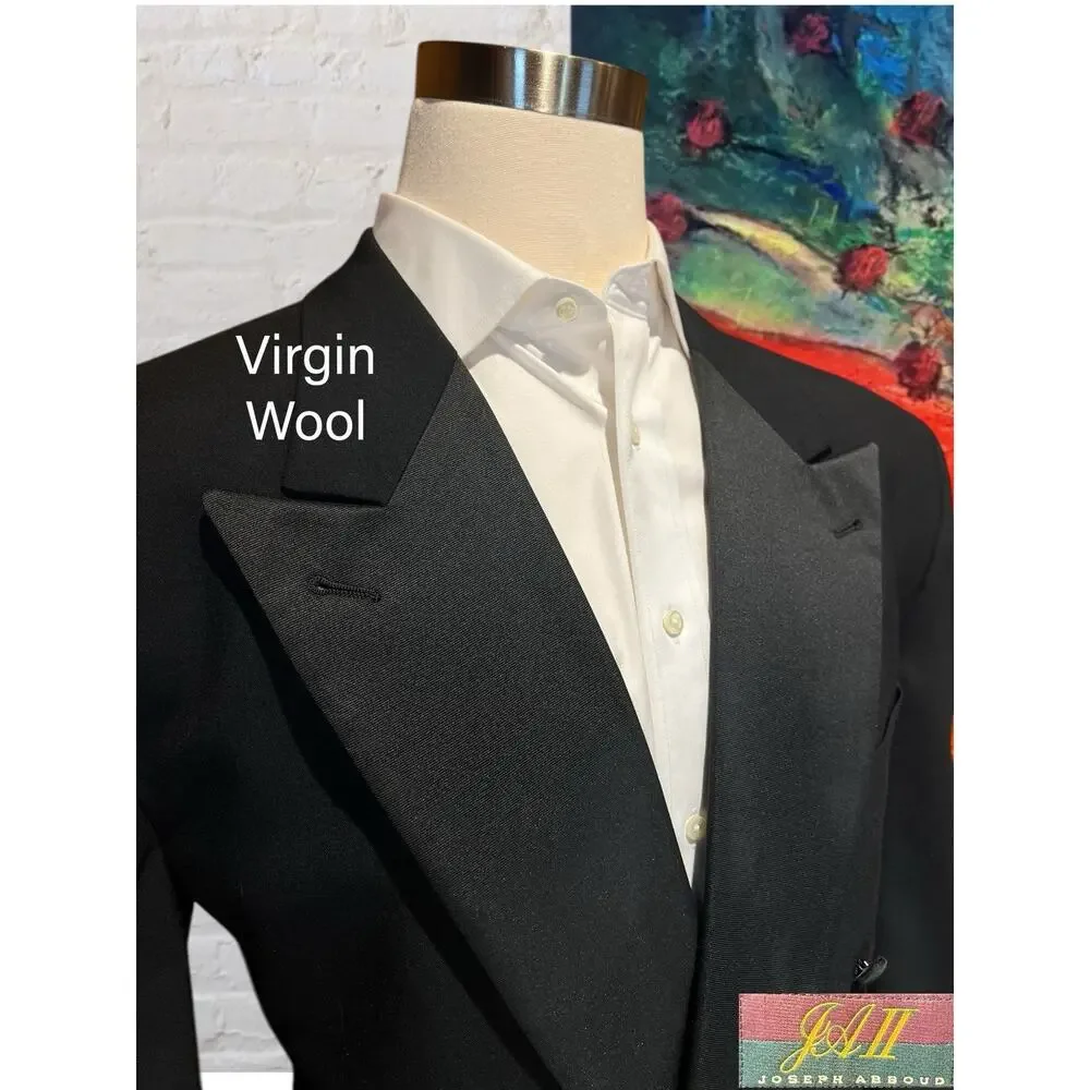 Joseph Abboud Mens 44L 36x29 Black Tuxedo Double Breasted Virgin Wool